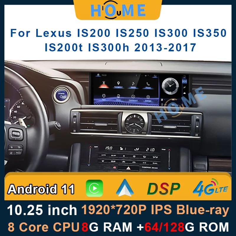 CarPlay Auto Android 11 128G Car GPS Navigation Multimedia Player For Lexus IS 200 250 300 350 200t 300h 2013 -2017 Radio Stereo