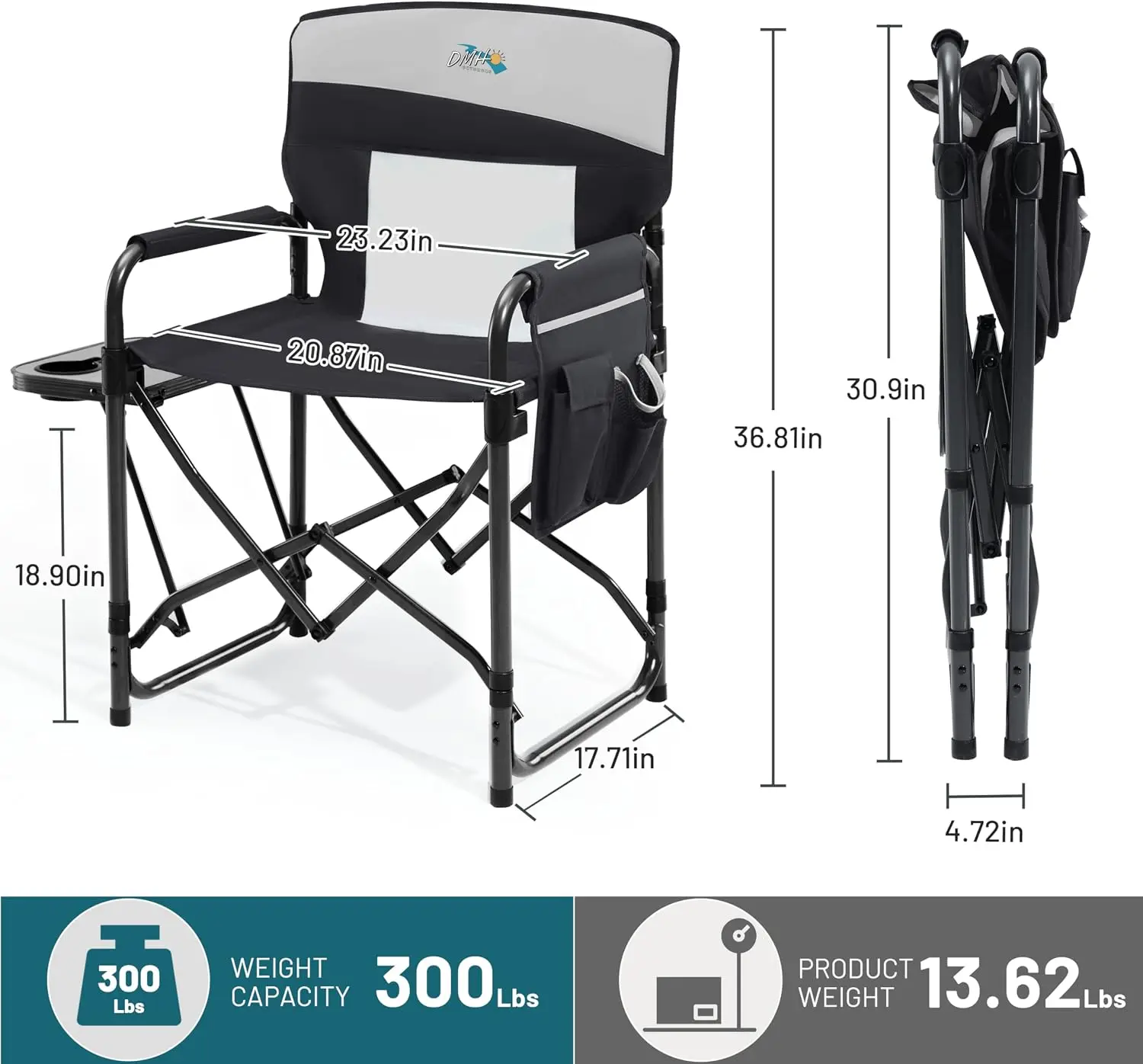 Camping Directors Chair with Side Table & Breeze Mesh Backrest