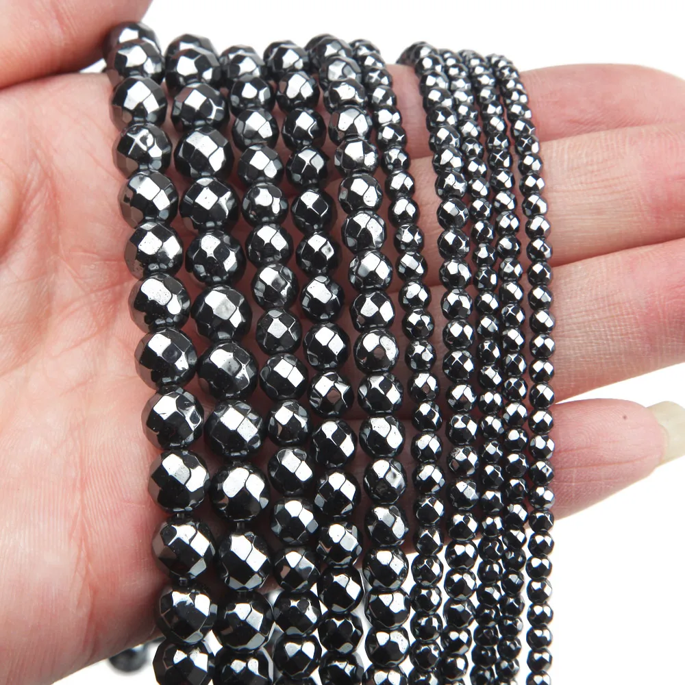 Natural Hematite Faceted Beads Spacer Beads for Jewelry Making Bracelet Beading Diy Necklace Findings Accessories 4/6/8mm