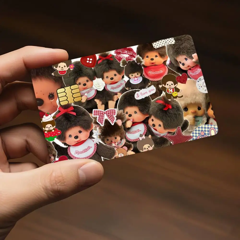 Modische M-Monchhichi-M Kreditkarten-Dekorationsaufkleber, geeignet für Bankkarten, Metro Transit, kratzfest, Geschenk, 4 Stück – Detail 7