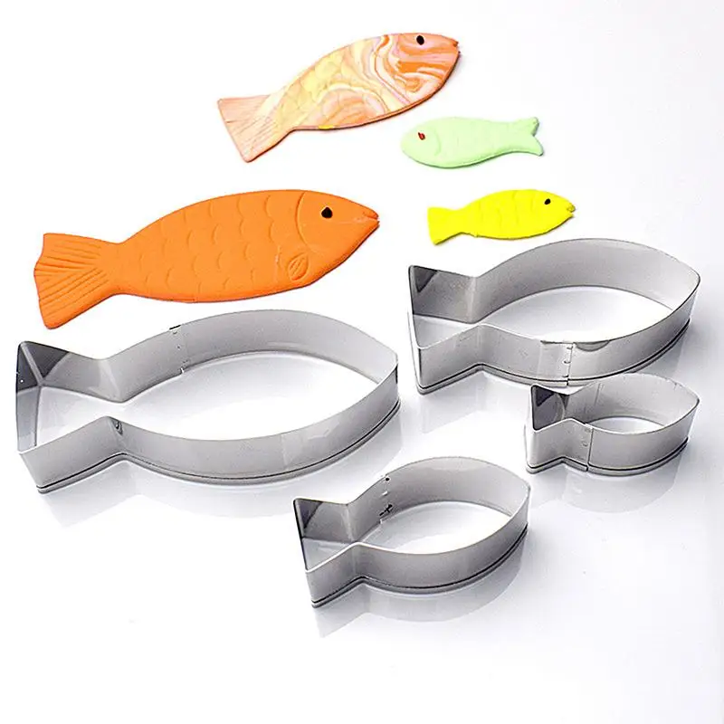 4 PCS Fish Cookie Cutter Cartoon Fish Cookie Cutter Stainless steel fish shaped cookie cutter Cake Pastry Fondant Decorate Tools
