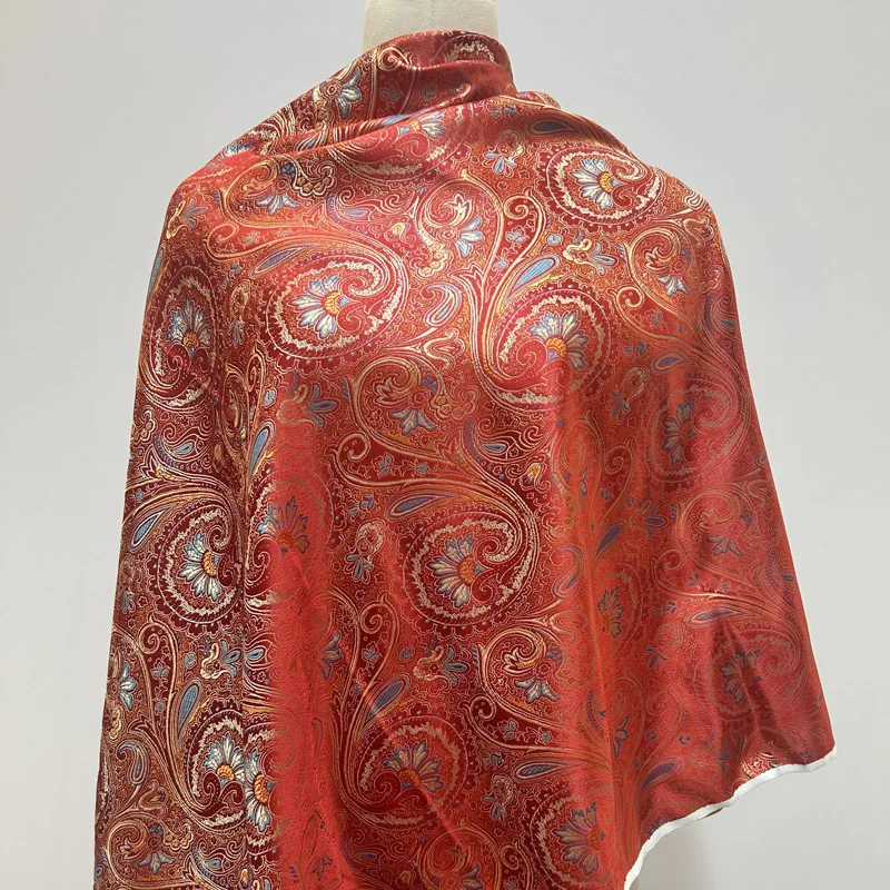 Pre-cut Retro Red Classic Paisley Jacquard Brocade Fabric, Cashew Flower Decoration Fabric for Skirt Vest Coat Pillow Home Decor