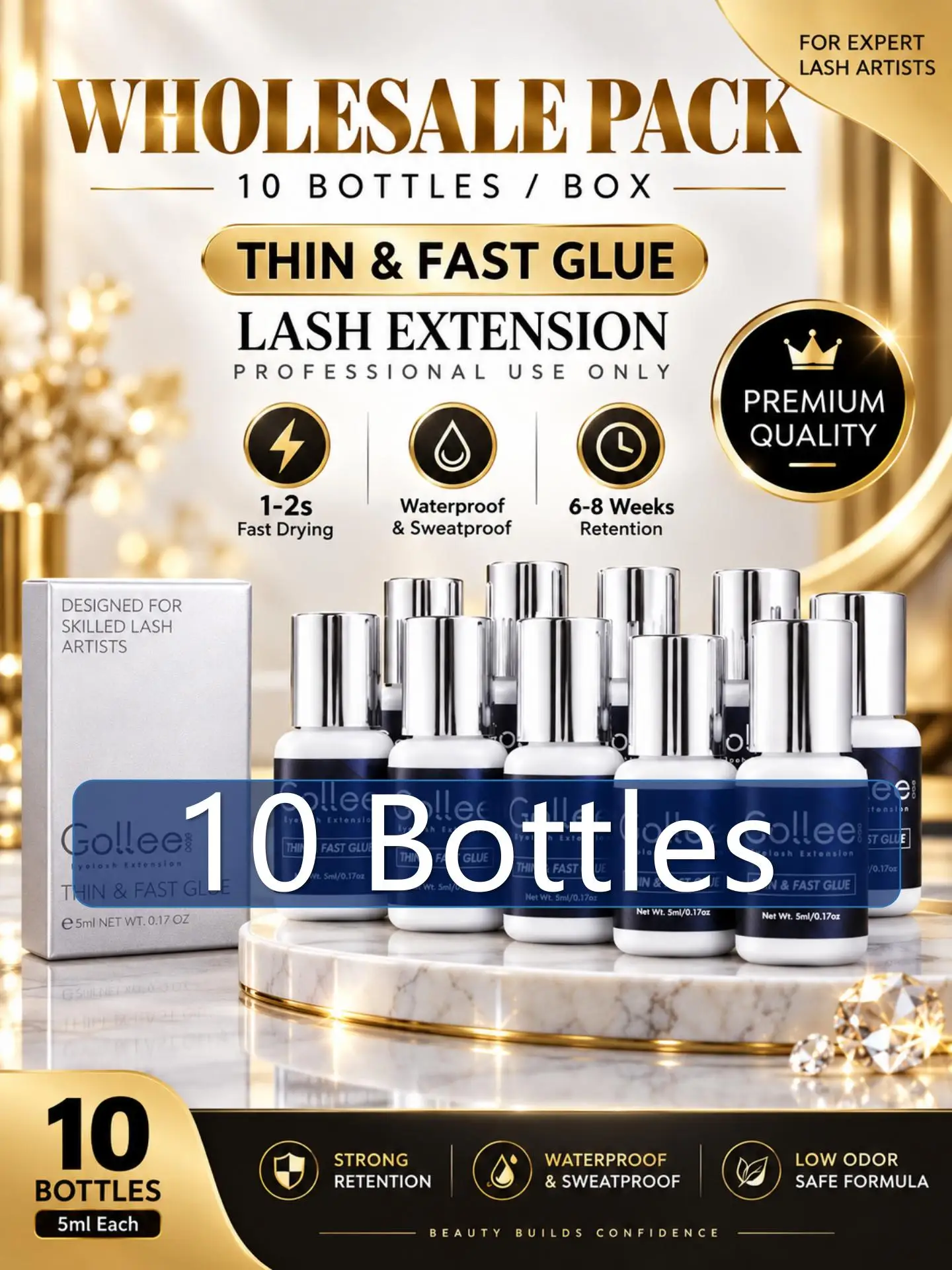 10PCS Gollee Lash Extension Glue 5ML Wholesale Set Ethanol Primer Clean Lash Extensions Supplies Super Bonder Lashes Gule Set