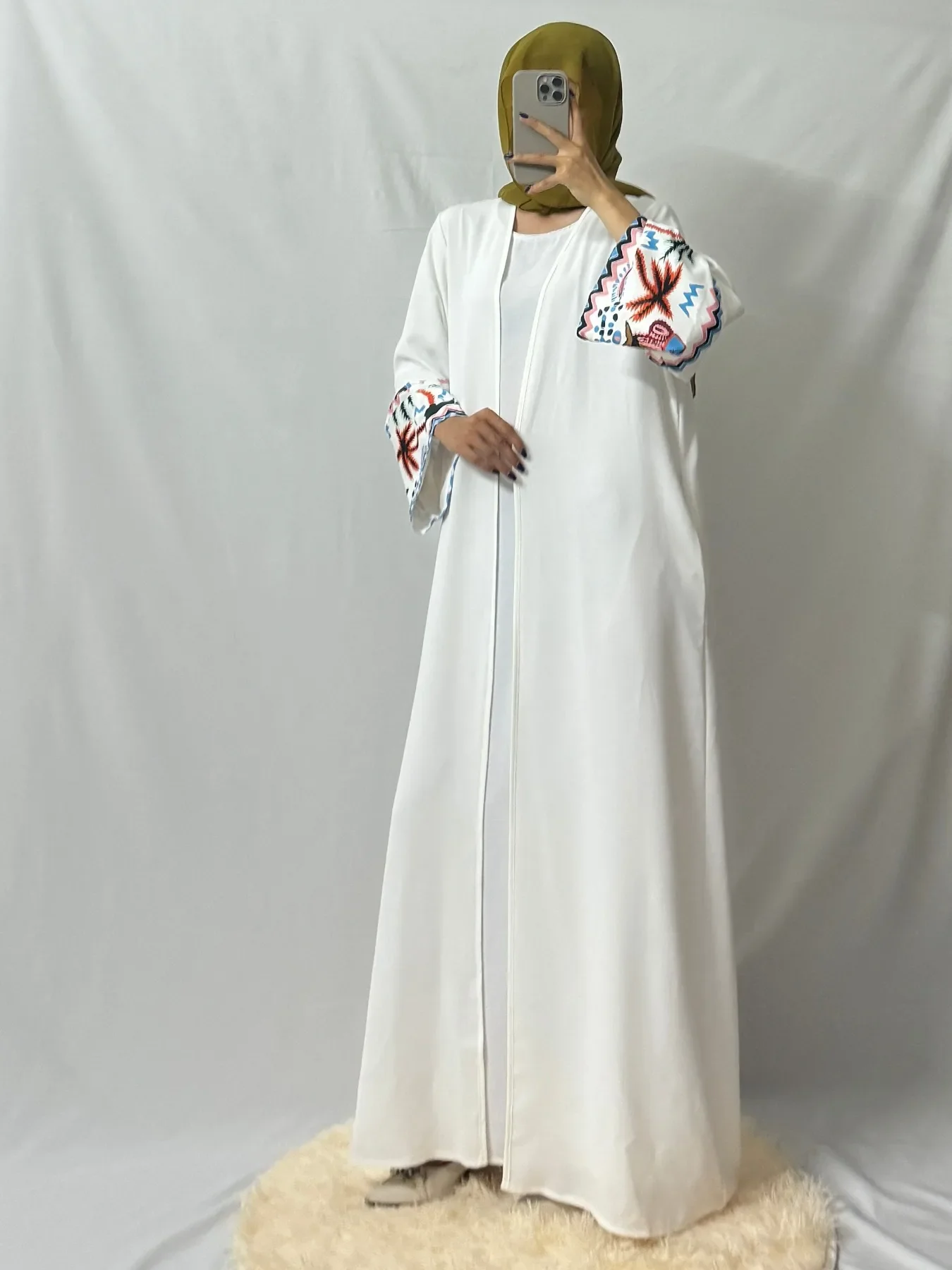 Printed Open Front Abaya Muslim Kaftans Maxi Ramadan Prayer Dresses Long Sleeve Islamic Clothing Muslim Jilbabs Abayas