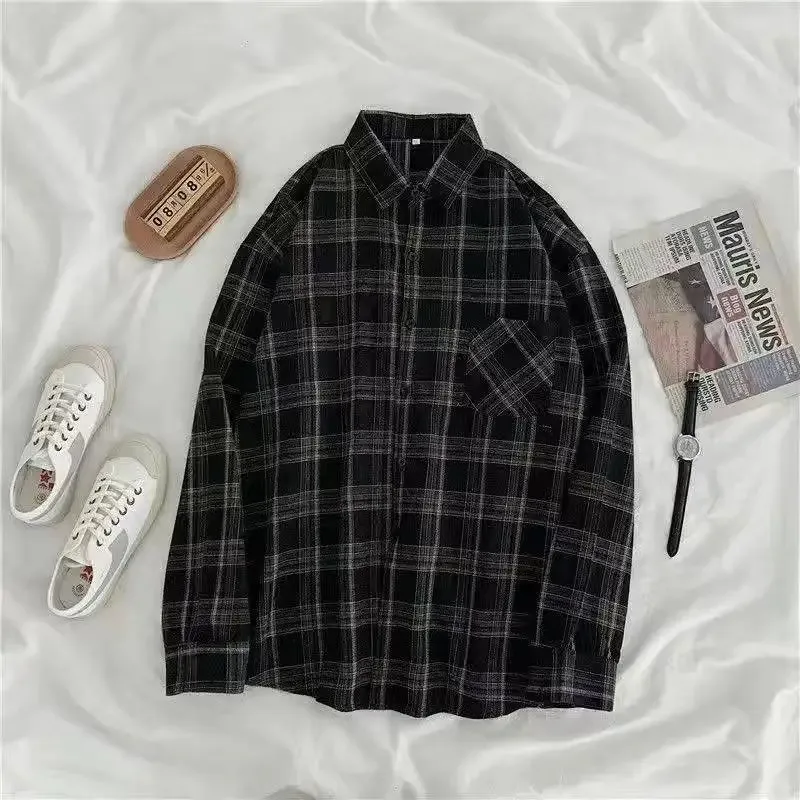 Vintage Plaid Shirts Women Autumn Long Sleeve Oversize Button Up Shirt Korean Fashion Casual Fall Outwear Tops Blusas Mujer