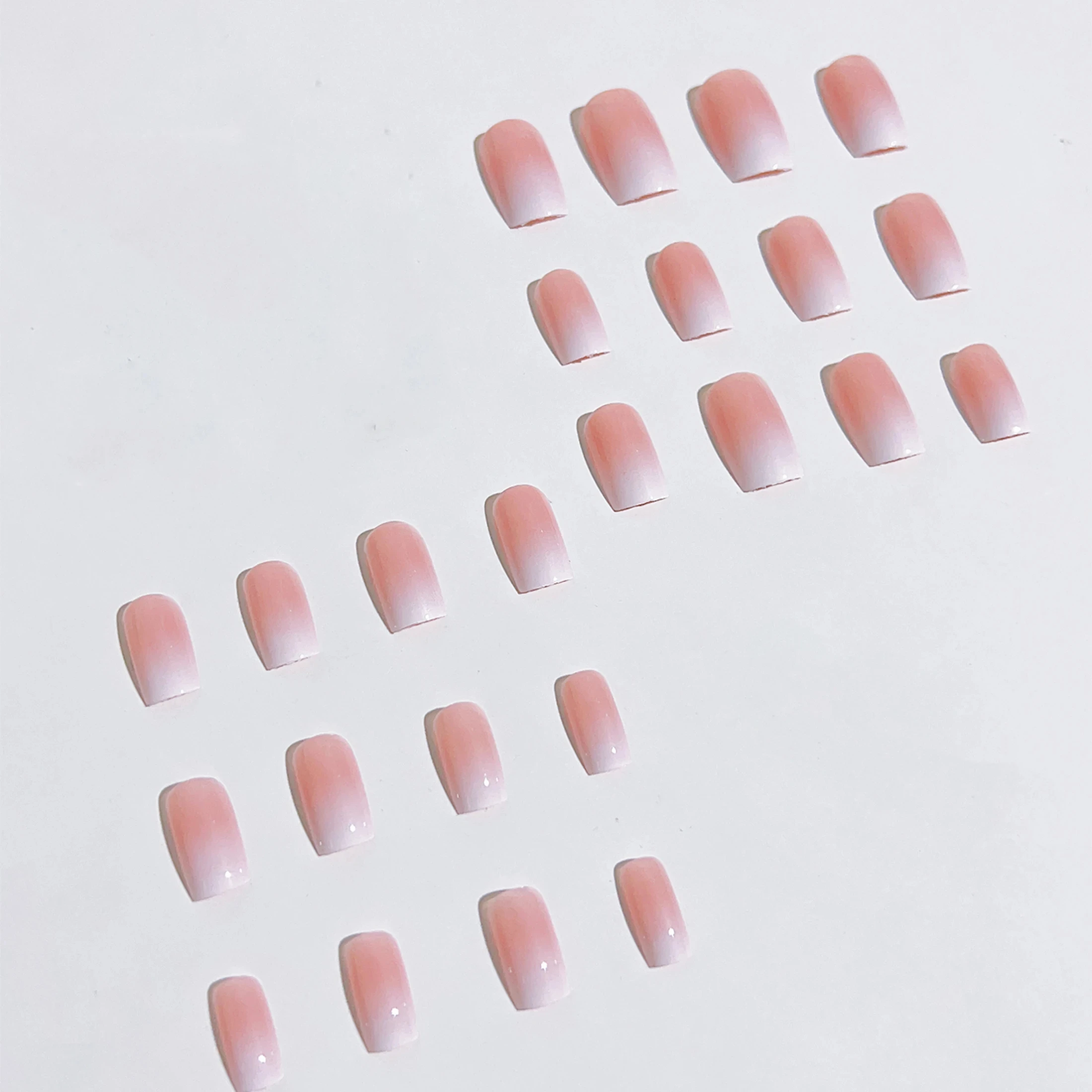 24pcs Flesh Color Gradient Powder Square Short imitazione Nail Plate unghie finte 1pc Jelly Paste 1pc File Strip