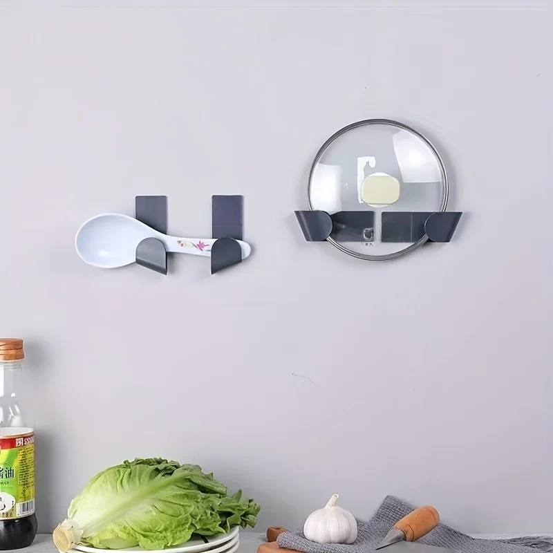 2pcs Plastic Wall-Mounted Pot Lid Holder | Multi-Functional Storage Rack, No-Drill, Rectangle-Shaped, Hanging Shelf for Home