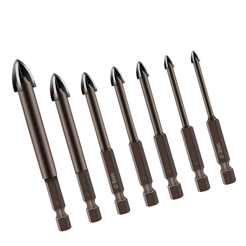 7 pz 3/4/5/6/8/10/12mm croce esagonale punte per piastrelle carburo di vetro ceramica cemento apri punte per trapano in lega dura strumenti ﻿