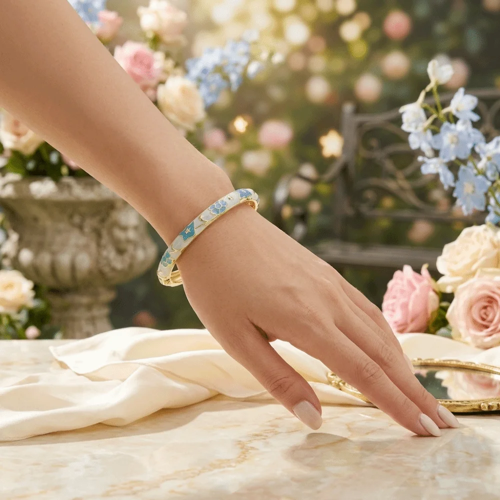 Colorful Zinc Alloy Enamel Bracelet Exquisite Retro Oil Drop Bracelet Closed End Design National Style Floral Bracelet Women