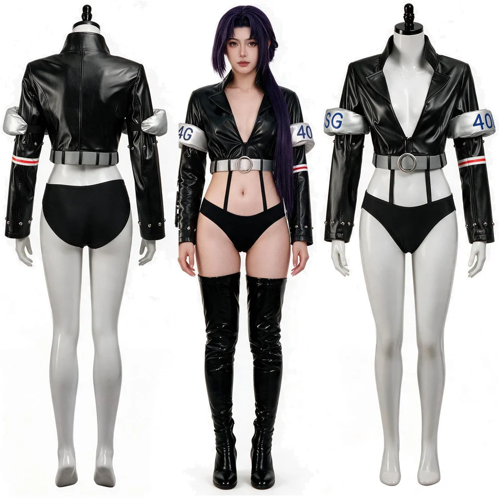 Nico Robin Cosplay Costume Adult Cropped Zip-up Faux Leather Jacket Armbands Garter Straps High-cut Briefs Halloween Disguise