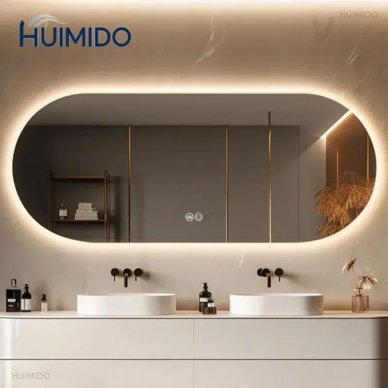 Modern Minimalist Borderless Oval Smart Vanity Mirrors Wall Mounted Bathroom Led Mirror with Lamp Touch Screen Defogging n