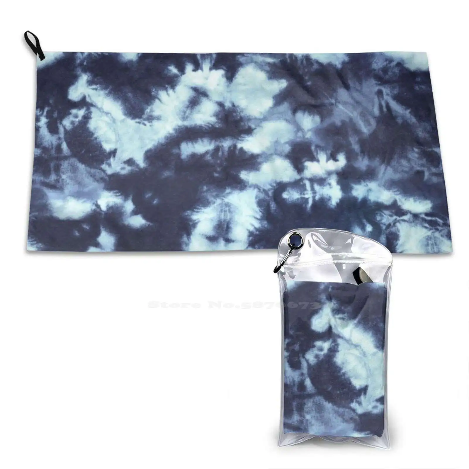 Dark Blue Splotchey Tie Dye Batik Wax Tie Die Print Soft Towel Quick Dry Sport Beach Towel Dark Blue Dye Tie Dye Summer Tie Die