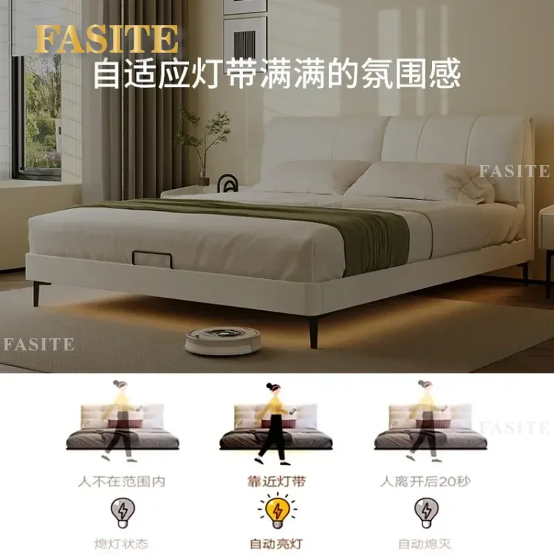 For Modern Minimalist Suspension Leather Bed Double Master Bedroom Light Luxury Elephant Ears Design High End Atmosphere