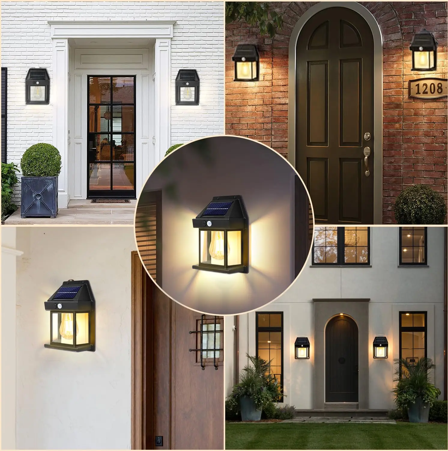 Dusk to Dawn Porch Lights Fixture, Waterproof Solar Wall Lights Outdoor with 3 Modes & Motion Sensor for Garden Path Garage Yard