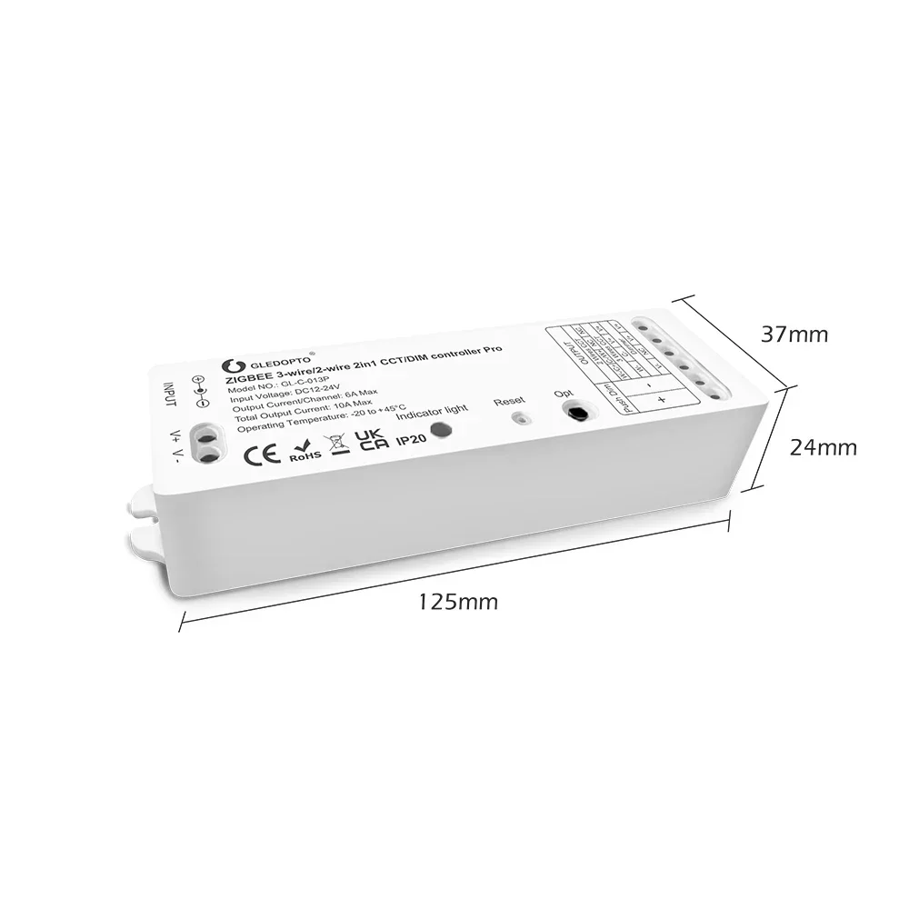 GLEDOPTO 2 Wires CCT/DIM 2in1 ZigBee 3.0 Smart LED Strip Light Controller Work with SmartThings Alexa App Voice Remote Control