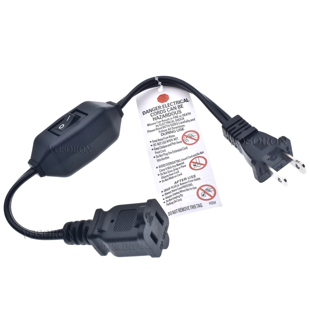 US 2 Pin Polarized Extension Cord with On Off Switch, NEMA 1-15P to 1-15R 13A 125V Short Power Cable for Laptop Home Office