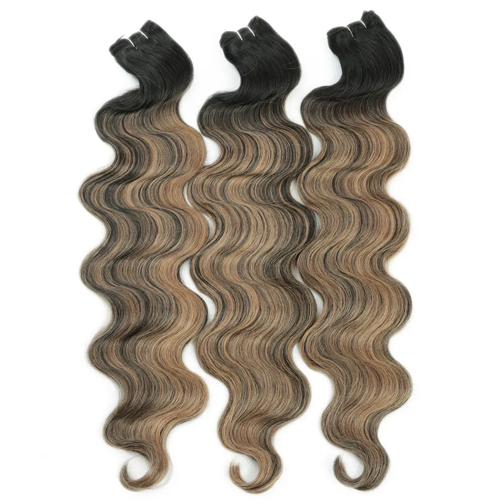 24 Inches 100g Body Wave Hair Bundles Piano Ombre Blonde Brown Natural Synthetic Hair Extensions Thick Ponytail Hair Weaving
