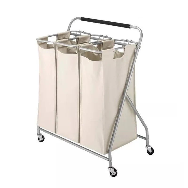 Household triple classification storage box, waterproof and durable wheeled laundry storage box, rolling laundry basket