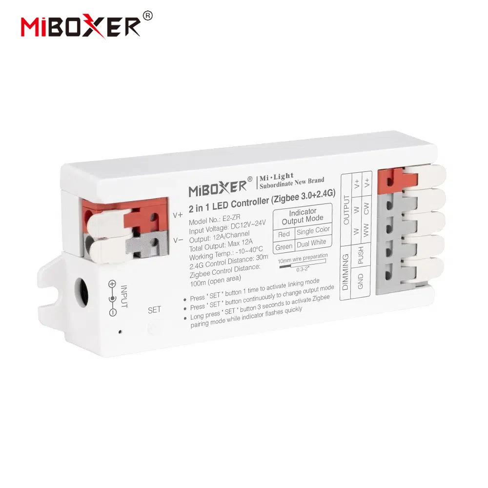 Miboxer E2-ZR 2w1 E3-ZR 3 w 1 Zigbee 3.0 + 2.4GHzRF inteligentny kontroler LED pojedynczy/dwukolorowy/RGB/RGBW/RGBCCT ściemniacz taśm LED