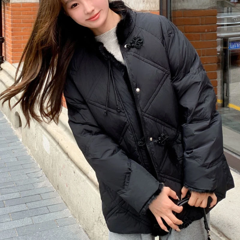 Winter New Puffer Coats Jacket for Women Chinese Retro Elegant High-end Outerwears Stand-up Collar Warm Snow Short Down Jackets