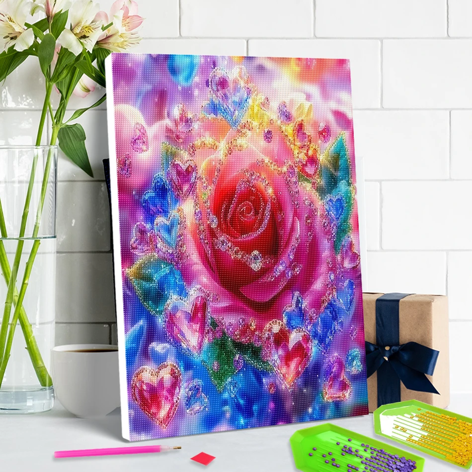 

SDOYUNO 5D Diamond Painting For Beginner red rose 20X30cm ready frame 5D Diamond Pictures Full Square/Round Drill Stitch Kits