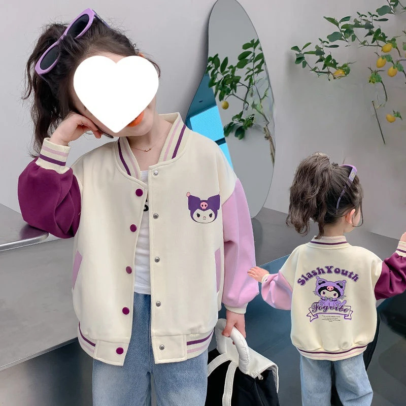 Sanrio Girls Boys Cartoon Kuromi Jacket Children Coats Spring Autumn Kids Single breasted Jackets Casual Sports Outerwear