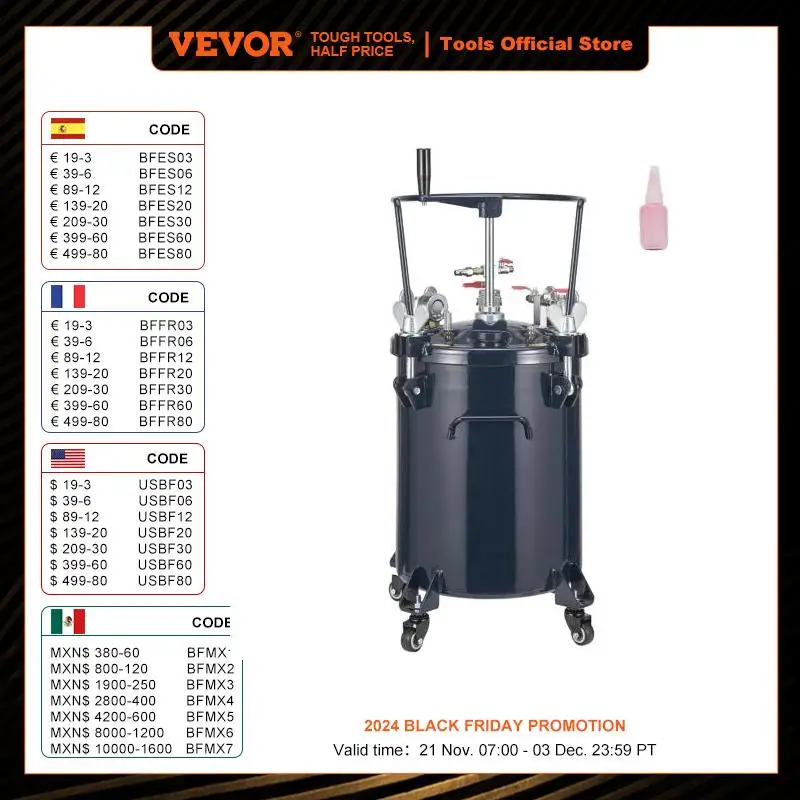 

VEVOR 30L Spray Paint Pressure Pot Tank Air Paint Pressure Pot Metal Rack Leak Repair Sealant for Industry Home Construction