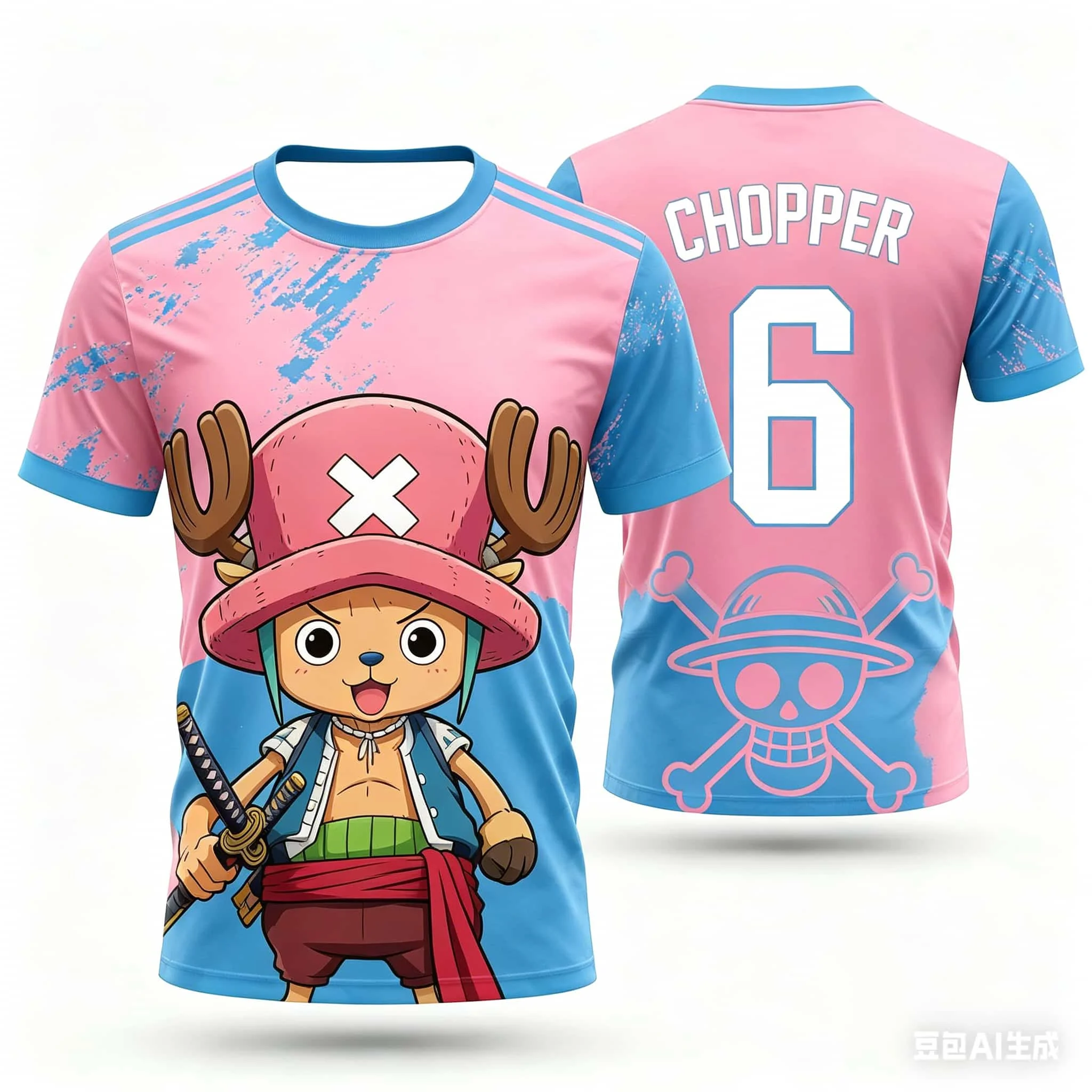 One Piece Tony Tony Chopper Japan Fußballtrikot, Unisex, für Kinder, schnell trocknend, atmungsaktiv, kurzärmelig, modische Streetwear, SportTops – Detail 3