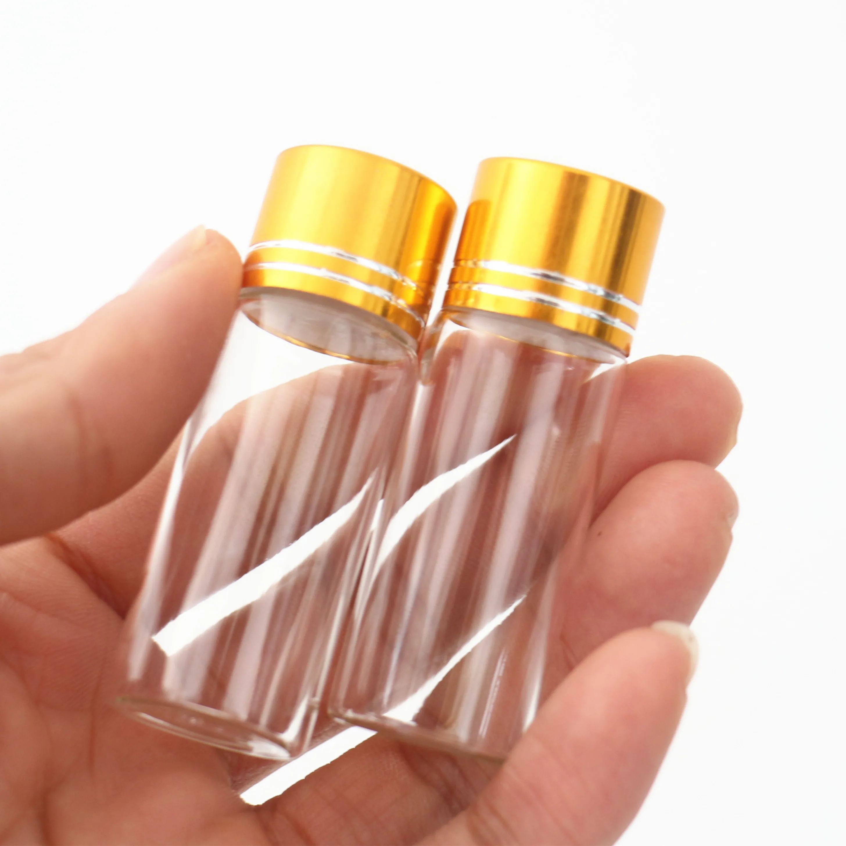 50 Pcs/Lot 11*22*60mm 12ml Glass Bottle Glass Jars Golden Plastic Caps Tiny Jar Transparent Empty Mini Bottles Diy Craft Gift