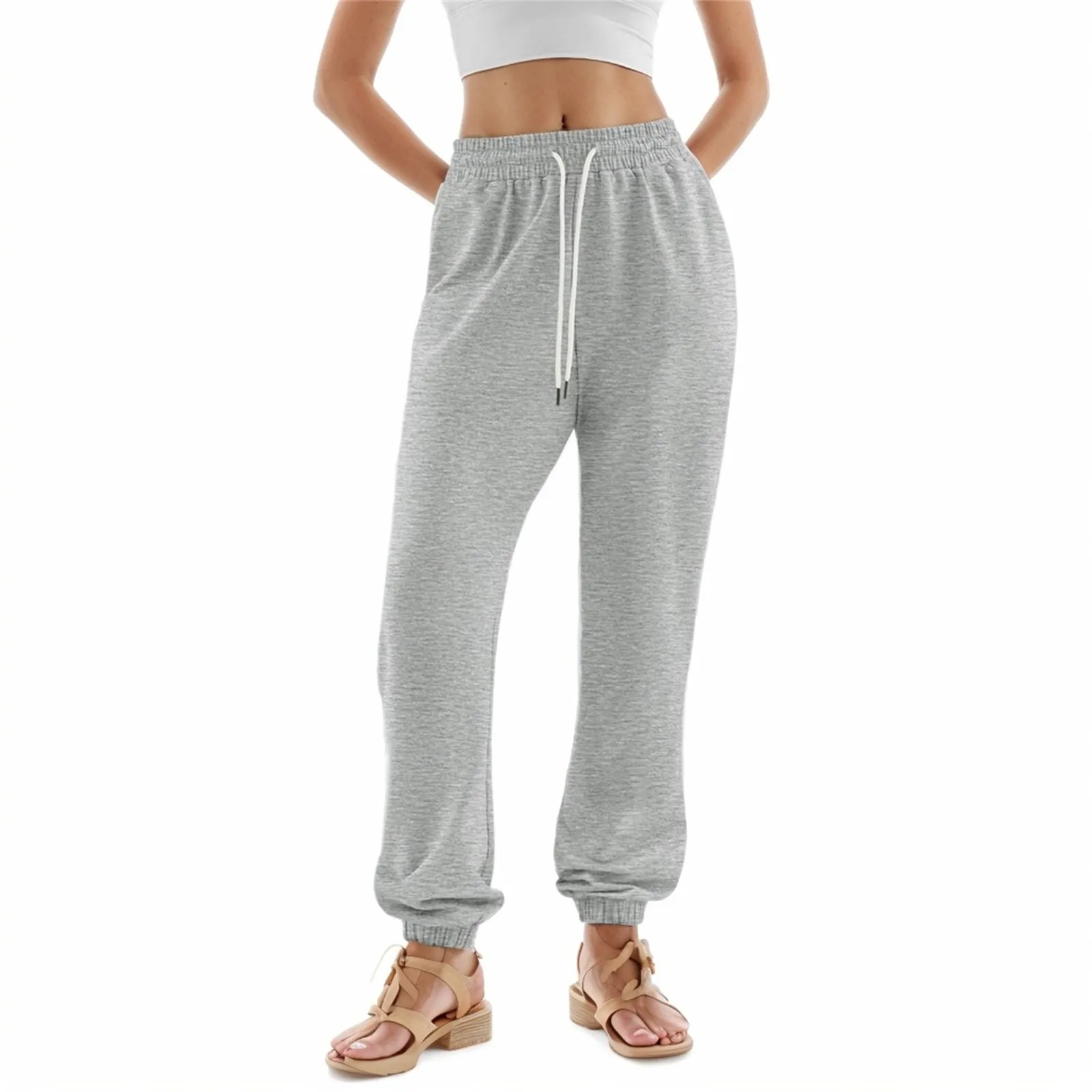 

Solid Color Basic Fashion Drawstring Waist With Pockets Casual Soft And Comfortable Pencile Sweatpants For Female