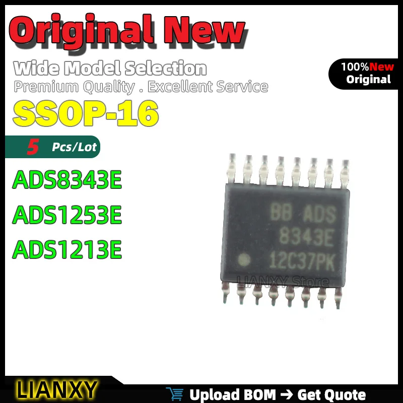 

5pcs SSOP-16 ADS8343E ADS1253E ADS1213E Analog-to-Digital Converter New Original