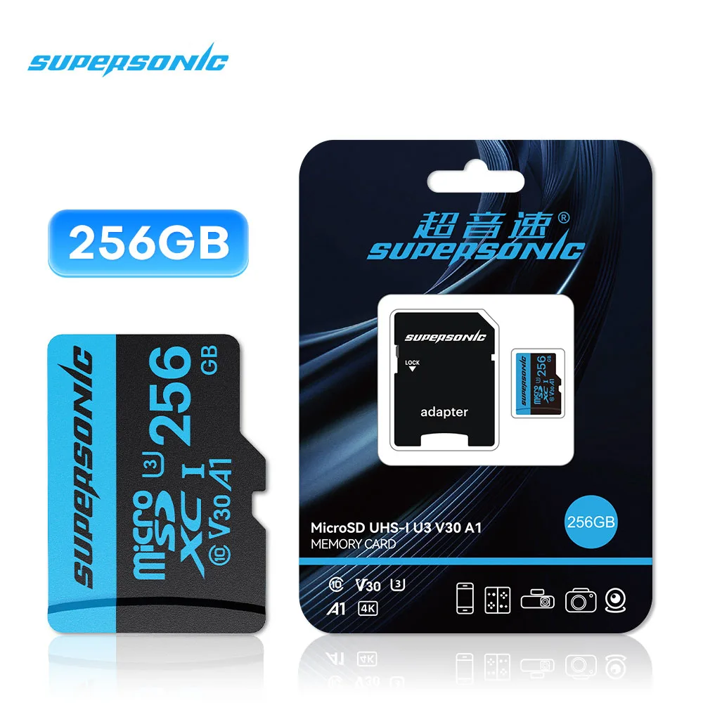 

Supersonic TF Memory Card 128gb Micro SD Card 256gb A1 V30 U3 Class 10 100Mb/s Flash Microsd Card Support 4K Video