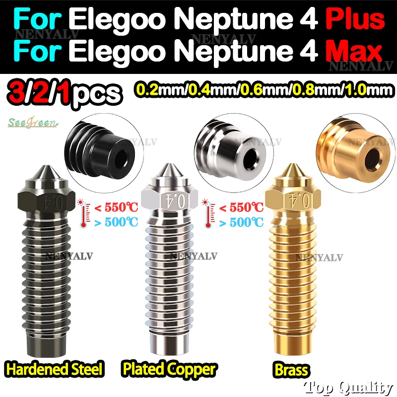 For Elegoo Neptune 4 Max Brass Copper Plated Hardened Steel Nozzle For Elegoo Neptune 4 Plus Nozzle High Speed Nozzles