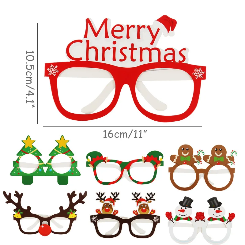 9 pièces/ensemble montures de lunettes de noël motif père noël bonhomme de neige drôle père noël lunettes en papier cadeaux de joyeux noël bonne année
