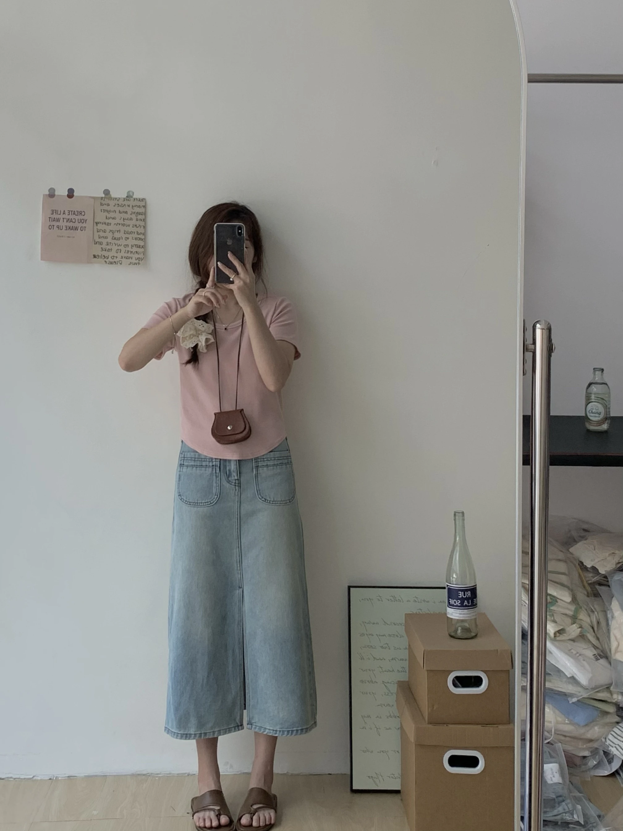 Blue Sauce Short Sleeve T-Shirt Shoulder Width Regular Pure Color Slimming round Neck Summer Fashionable Women's Top