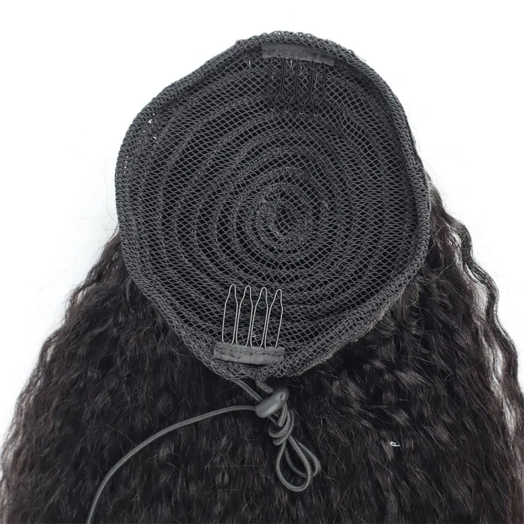 Onda de água cordão rabo de cavalo extensões de cabelo humano natural preto solto onda profunda clipe em extensões de cabelo rabo de cavalo para mulher