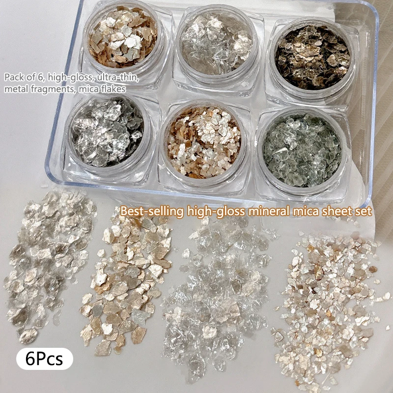 6PCS Metal Sheet Nails Sequins Manicure Nail Art Accessories Decorative Items Gold Foil And Silver Foil Fragments Ultra Thin Go