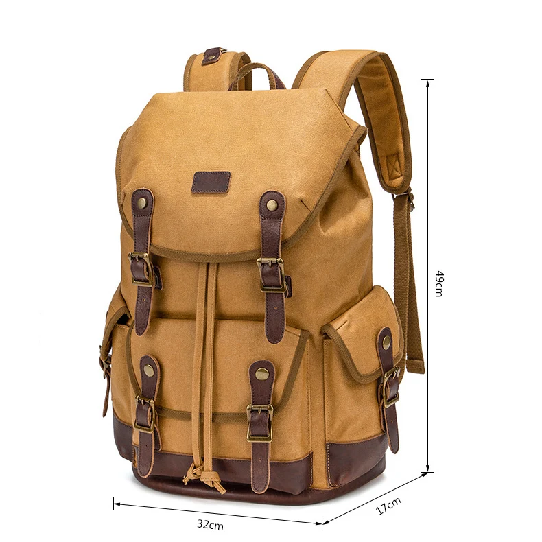 

Waterproof Men Backpack Vintage Batik Canvas Laptop Drawstring Bag Daily Large Capacity Travel Bags