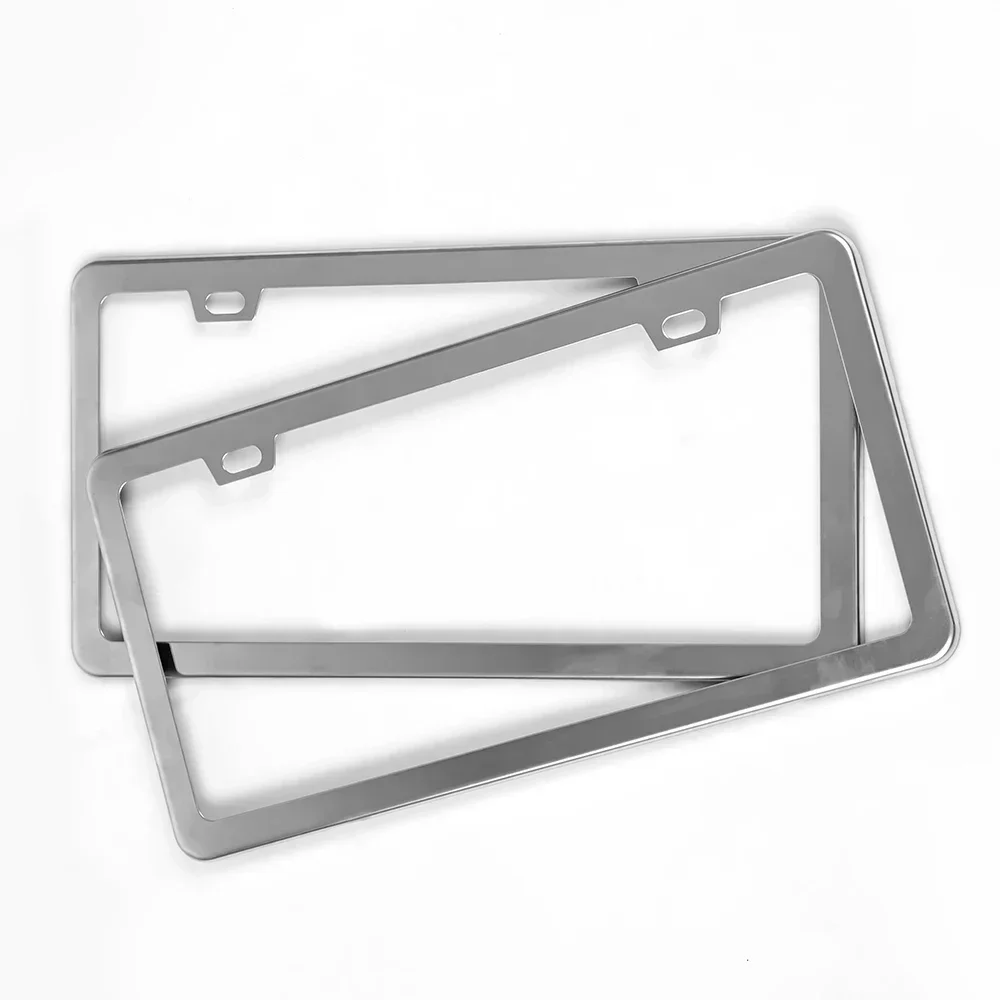 Chrome Stainless Steel Metal License Plate Frame Tag Cover With Screw Caps