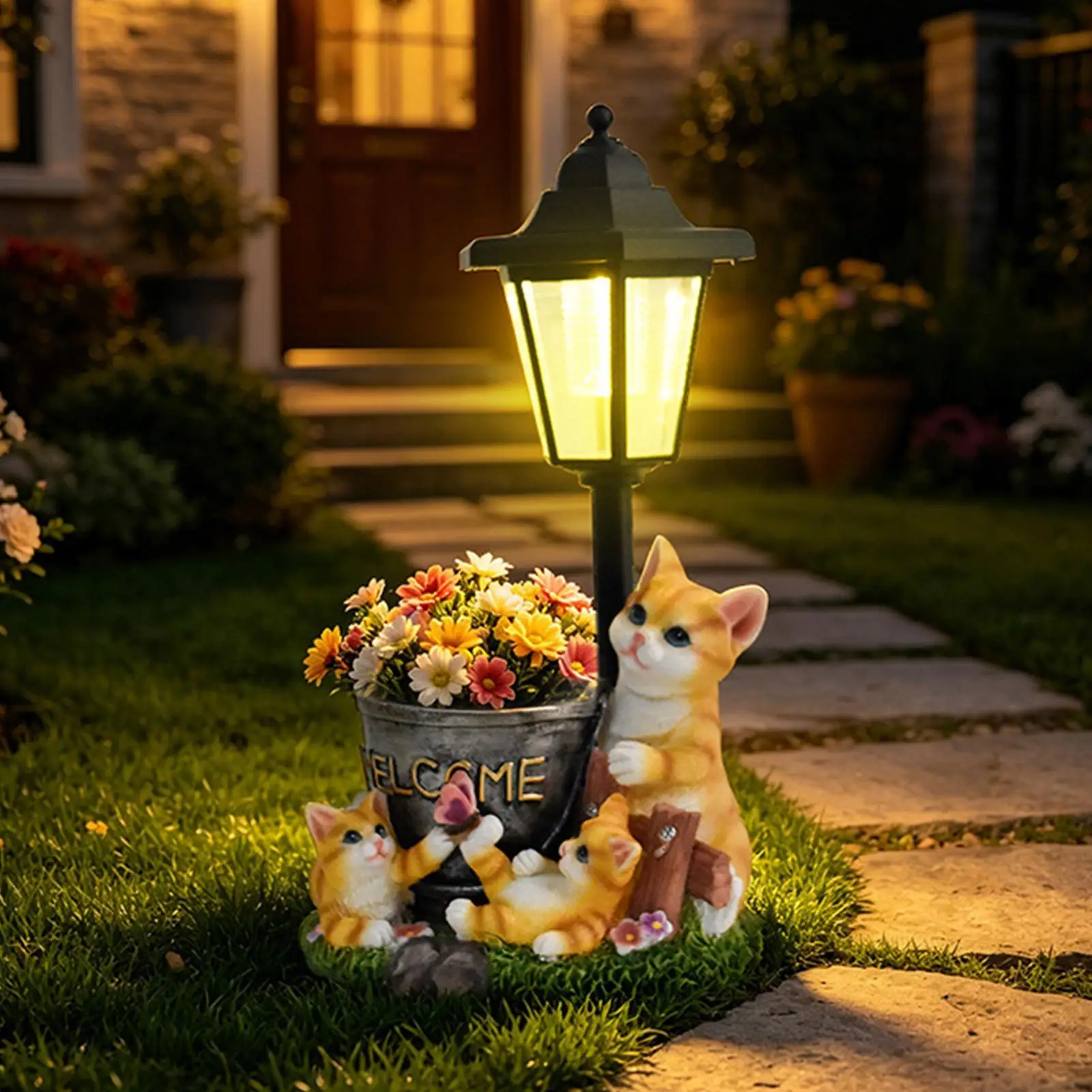 

Cat Solar Lights Outdoor Garden Outdoor Flower Pot Cat Sculpture Light Cute Animal Statues For Porch Patio Yard Lawn Courtyard