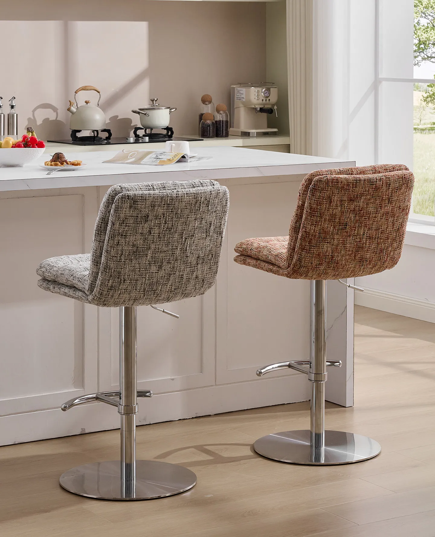 DSA Modern Simple Fabric Bar Chair Lifting Rotary Bar Chair Household High Stool Stainless Steel Linen