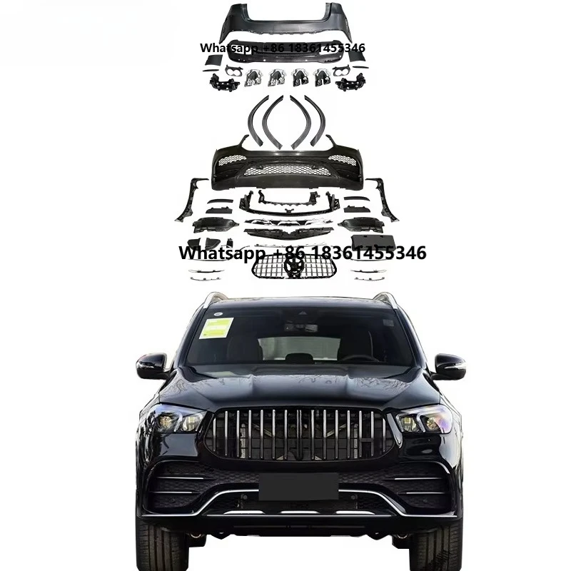

For 2019-2022 GLE Class Upgrade GLE53 Body Kit Front Bumper GT Grille Diffuser with Exhaust W167 Bumper