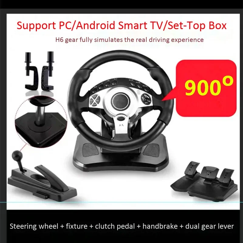 Computer Game Steering wWheel Real 6 Speed Car Driving Learning Simulator Racing Gaming Support Android Smart TV Set Top Box PC