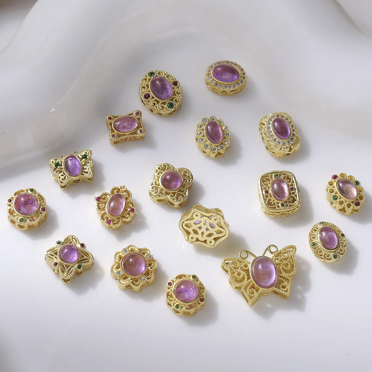 5 Pieces of Copper Gold-plated Amethyst Stone Spacer Beads DIY Pearl Bracelet Necklace Hand String Jewelry Accessories Wholesale