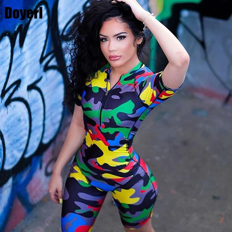 

Streetwear Summer Short Rompers Womens Jumpsuit Camouflage Print Bodycon Romper Casual Playsuit Zipper Fashion Female Overalls