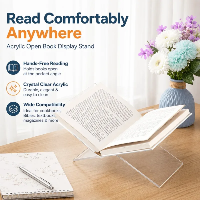 Clear Acrylic Open‑type Reading Display‑shelf Transparent Wall‑hung Storage‑rack Fit for Art‑album Cookbook Holy‑bible Textbook