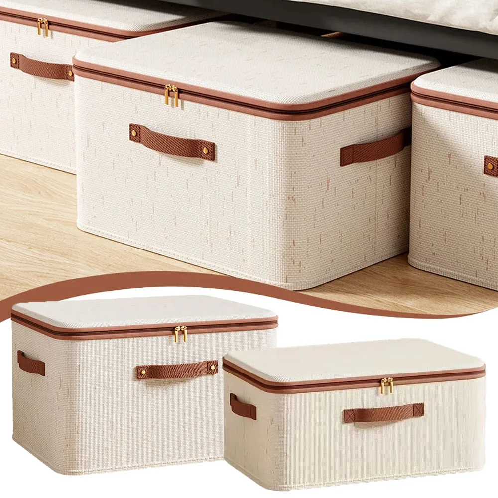 

1PC Large Household Storage Box Heavy-duty Hard Shell Cotton Linen Storage Organizer Box with Zipper for Clothes Toys Blankets