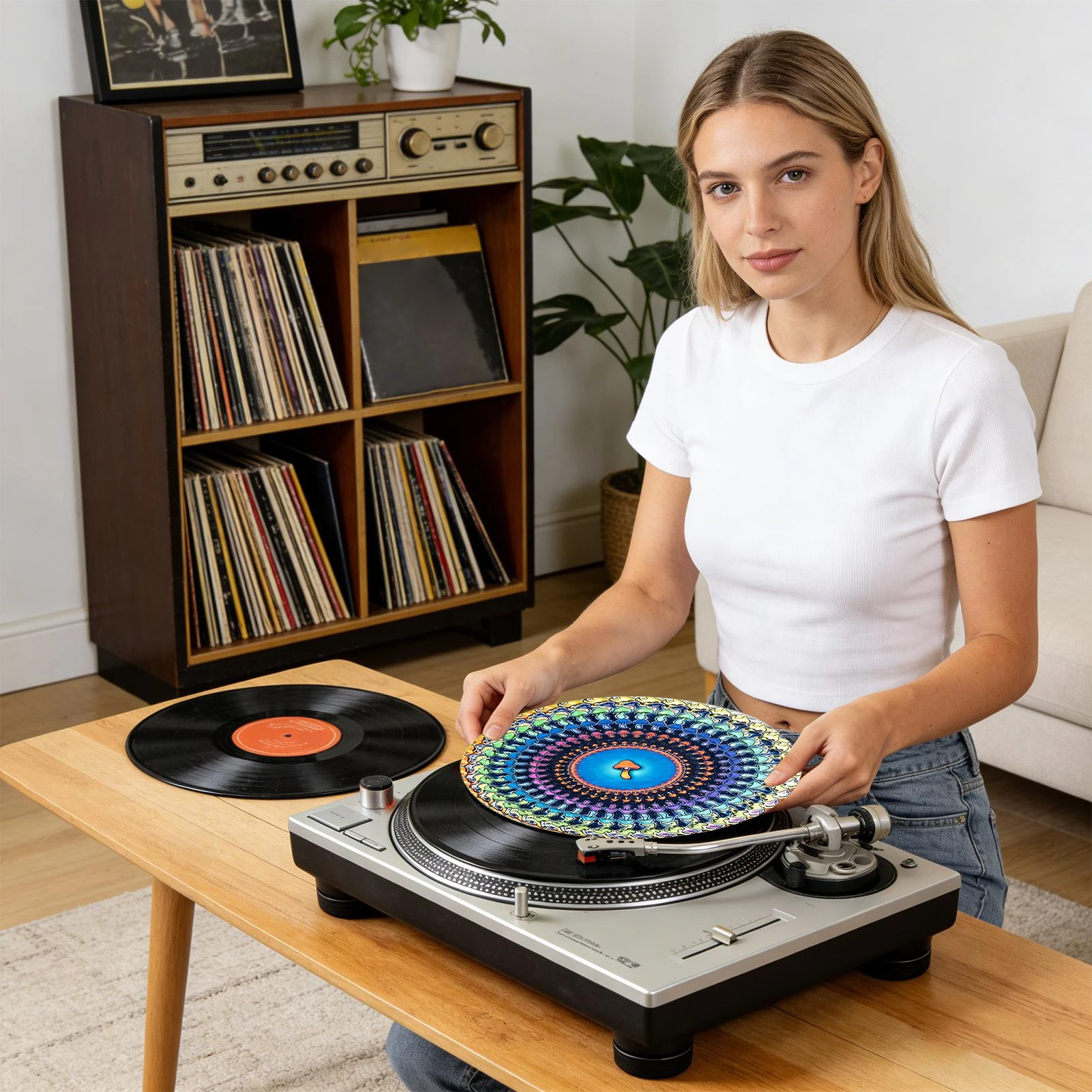 Record Mat 12inch Anti-Slip Felt Visual Effect Pad Optical Illusion Record Turntable Slipmat for Dj Music Lovers Family Friends image 4