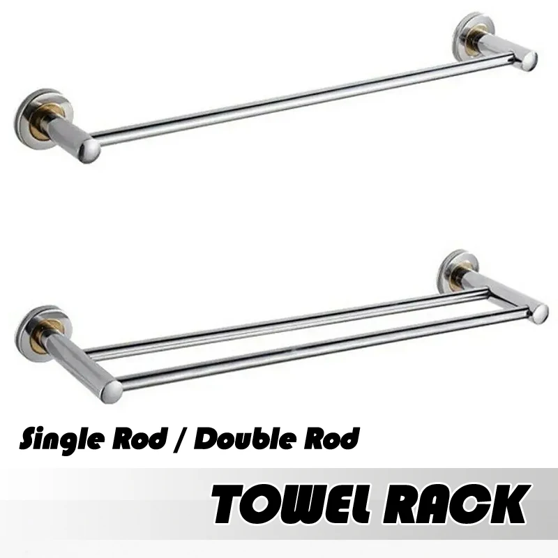 Stainless Steel Double Single Bar Towel Rack 50cm 60cm for Wall Mounted Bathroom Organizer Storage Shelf