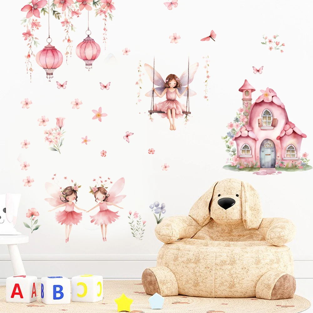 Pink Elf Fantasy Castle Princess Wall Sticker Children\'s Room Girl\'s Room Decoration Kindergarten Wallpaper Mural Art Poster